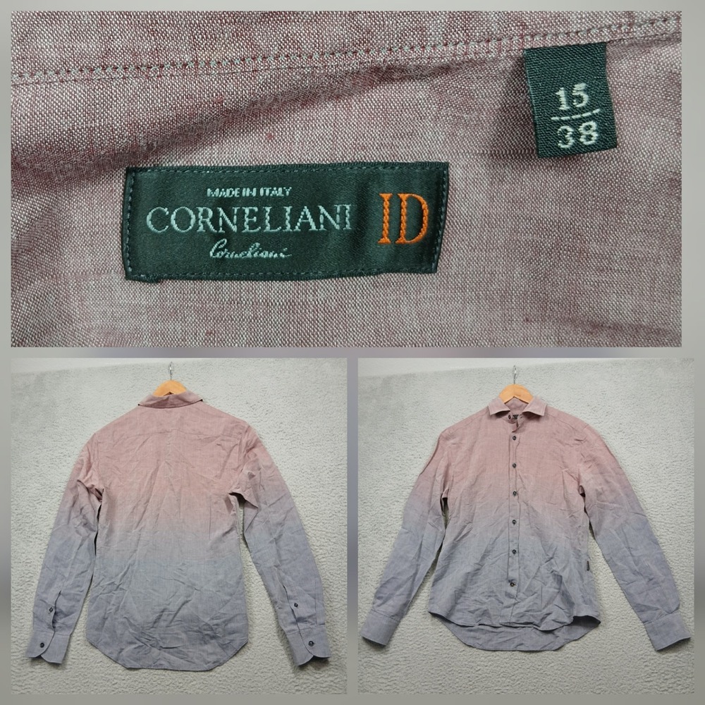 Corneliani ID Made in Italy Shirt‎ Men's 15/38 Pink Gray Ombre Gradient Linen